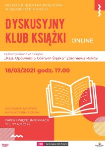 Plakat Dyskusyjny Klub Książki w Miejskiej Bibliotece Publicznej w Kędzierzynie-Koźlu