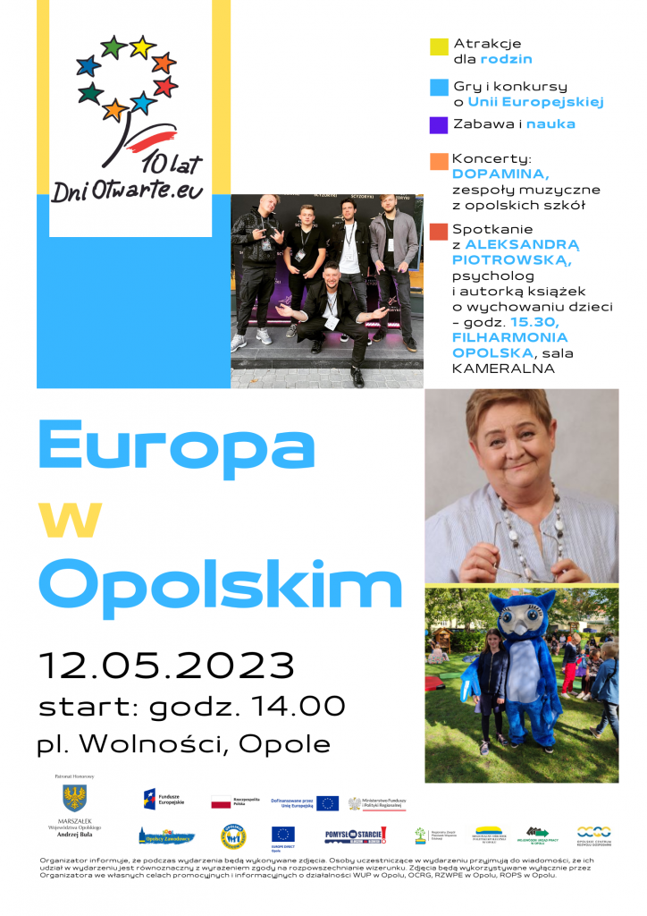 Plakat imprezy Europa w Opolskim w dniu 12 maja 2023 roku