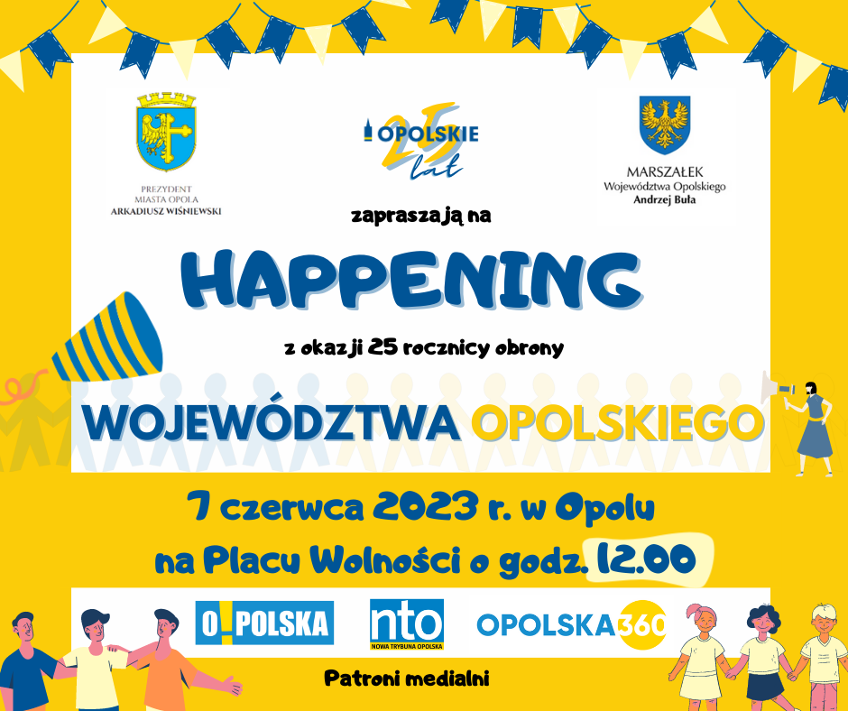 Plakat informacyjny na temat happeningu z okazji 25. rocznicy obrony województwa opolskiego