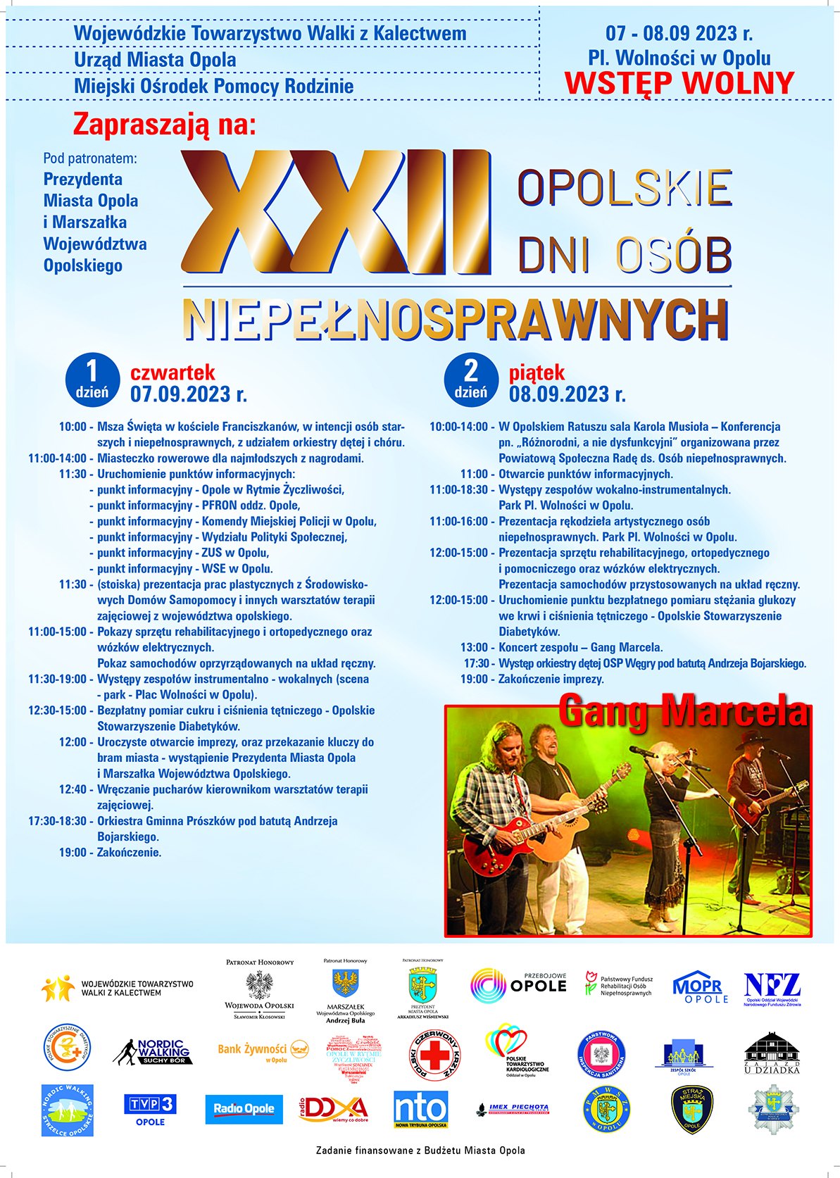Plakat XXII Opolskich Dni Osób Niepełnosprawnych 7-8.09.2023 Opole