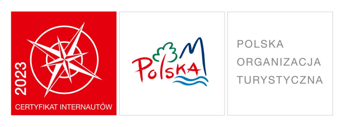 Grafika przedstawiająca logo Polskiej Organizacji Turystycznej i Certyfikat Internautów za 2023 rok