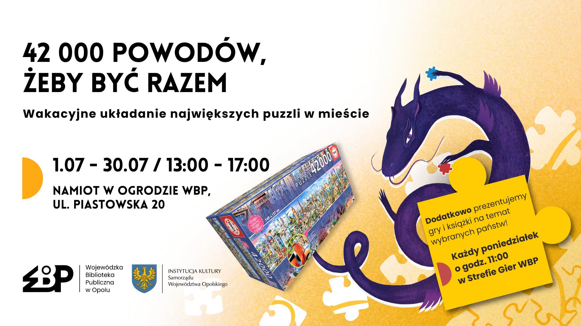 Grafika dot. akcji "Puzzle na wakacje" w WBP 1.07-31.07.2026
